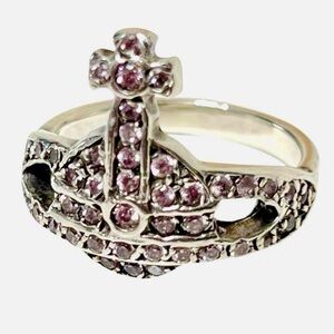 AUTH VTG Vivienne Westwood 925 Silver Ring with Strass Crystals